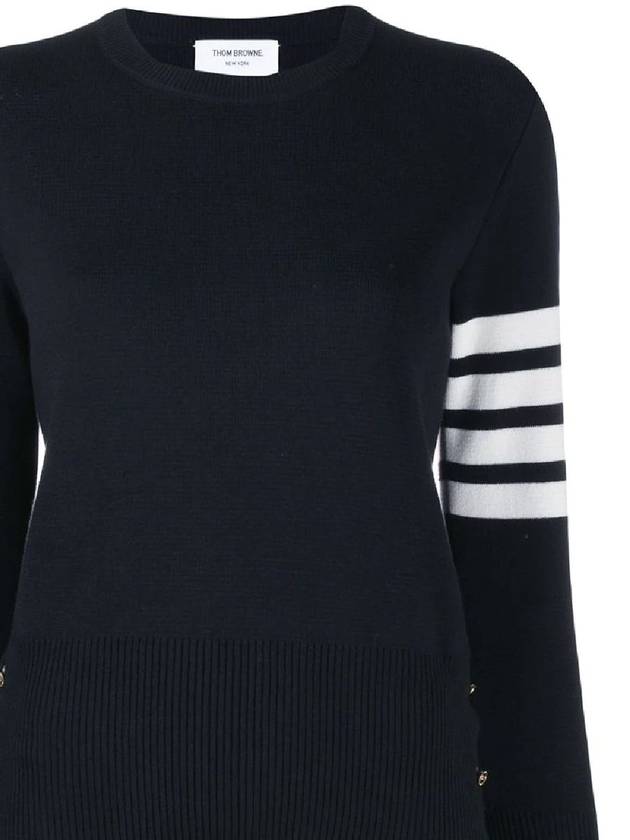 Milano Stitch Crewneck 4-Bar Cotton Crepe Knit Top Navy - THOM BROWNE - BALAAN 3