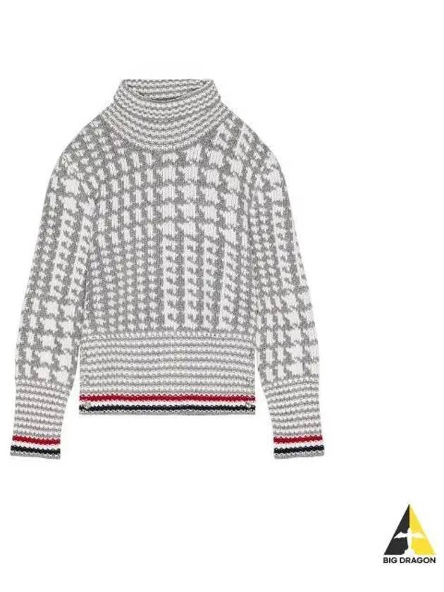 Prine Of Wales Jacquard Detail Cashmere Turtleneck Grey - THOM BROWNE - BALAAN 2