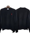 Heart Embroidered Logo Crew Neck Knit Top Black - AMI - BALAAN 2