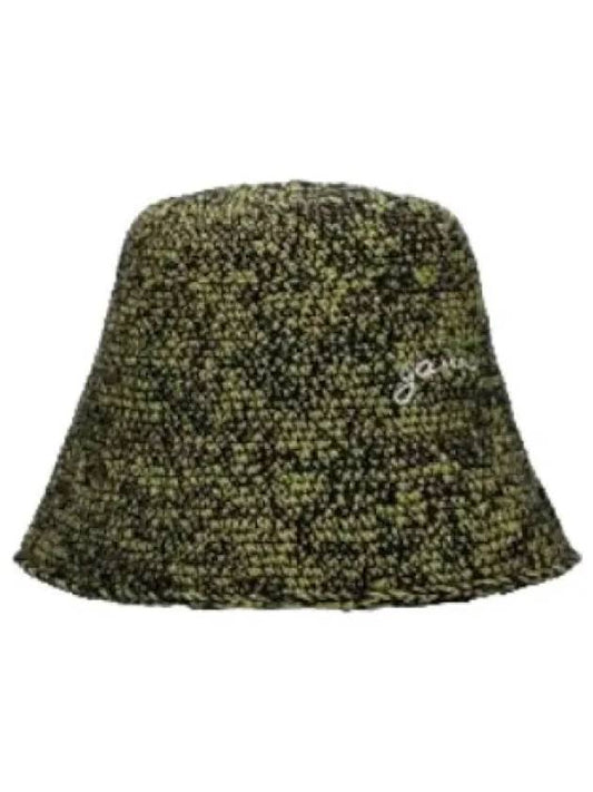 Logo Crochet Bucket Hat Green - GANNI - BALAAN 1