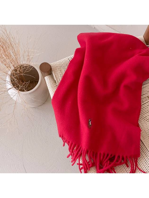 Women Men Multipony Logo Embroidery Wool Muffler Shawl Scarf Red PC1047 621 - POLO RALPH LAUREN - BALAAN 1