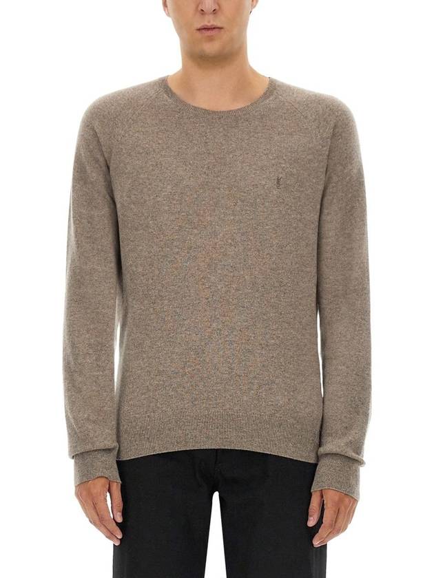 Cassandre crew neck long sleeve knit top beige - SAINT LAURENT - BALAAN 2