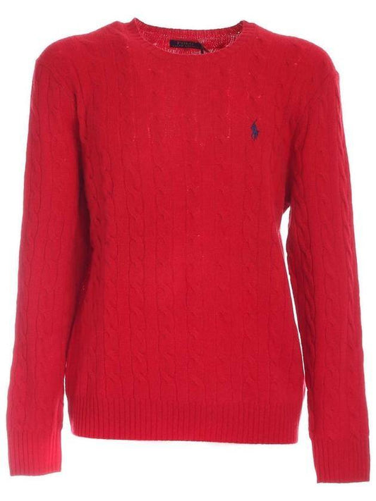Pony Logo Embroidered Cable Knit Top Red - POLO RALPH LAUREN - BALAAN.