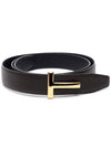 Reversible T Logo Leather Belt Dark Brown - TOM FORD - BALAAN 3