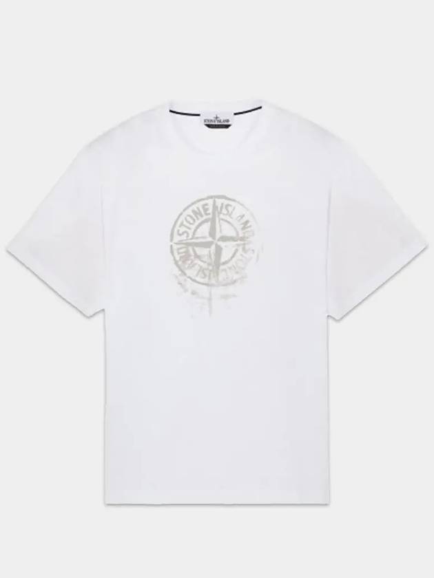 Men's Logo Print Crew Neck Short Sleeve T-Shirt White - STONE ISLAND - BALAAN 2