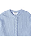 Men's Cable Stitch Merino Striped Wool Knit Top Light Blue - THOM BROWNE - BALAAN 4