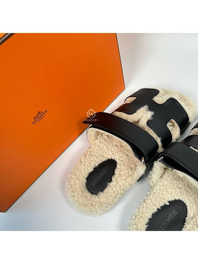 Chypre Calfskin Woolskin Sandals Noir - HERMES - BALAAN 9