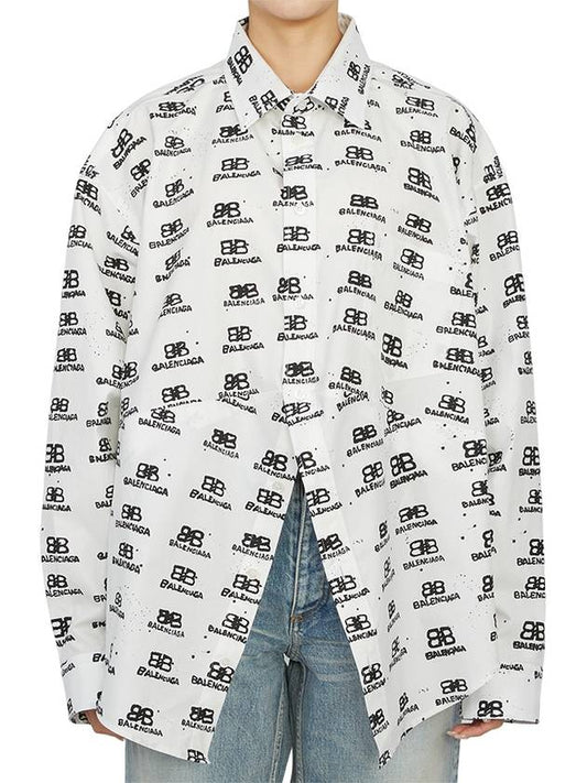 All Over Logo Swing Shirt White - BALENCIAGA - BALAAN.