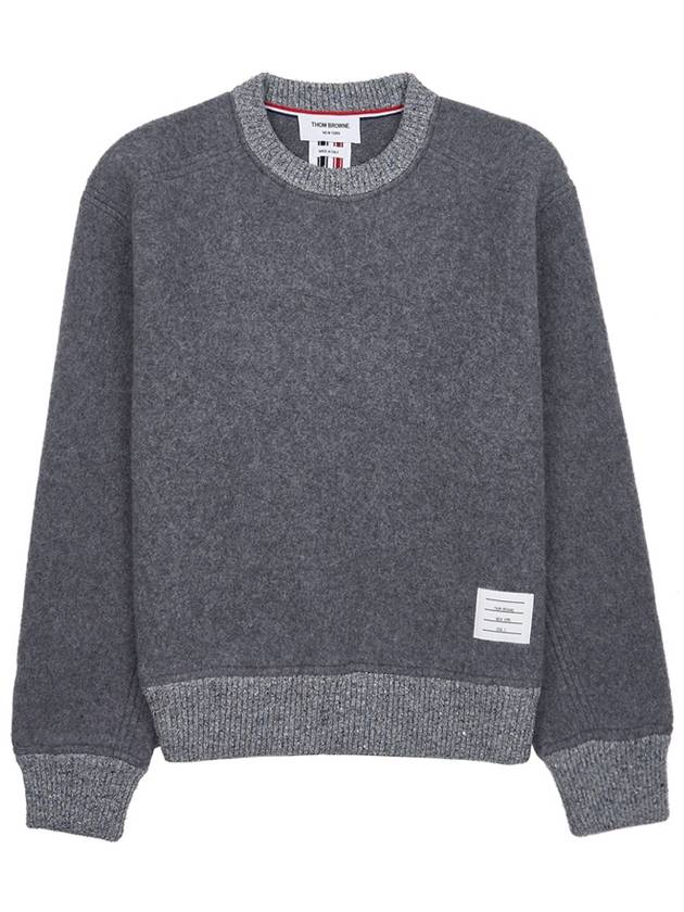 Logo Patch Striped Wool Fleece Crewneck Knit Top Grey - THOM BROWNE - BALAAN 3