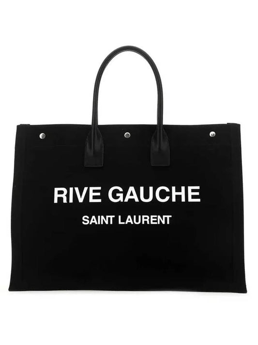 Women's Rive Gauche Logo Print Canvas Shopping Tote Bag Black - SAINT LAURENT - BALAAN 1
