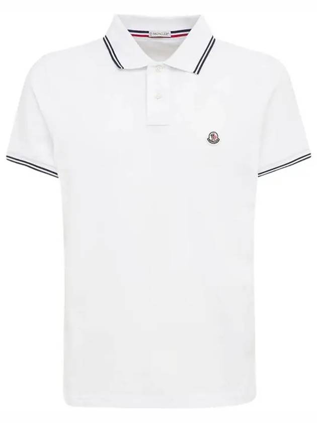 Logo patch two tone striped collar polo t shirt white 8A00010 84556 001 - MONCLER - BALAAN 1