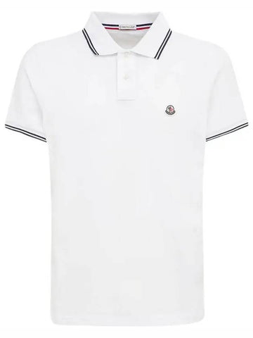 Logo patch two tone striped collar polo t shirt white 8A00010 84556 001 - MONCLER - BALAAN 1