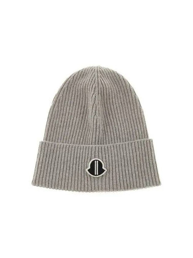 MEN MONCLER LOGO PATCH KNIT BEANIE GRAY - RICK OWENS - BALAAN 1