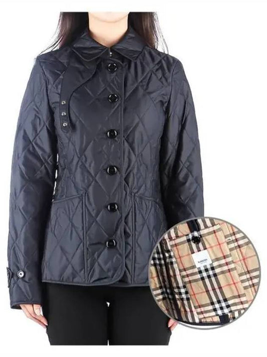 Women's Diamond Quilted Thermoregulated Check Jacket Midnight - BURBERRY - BALAAN 2