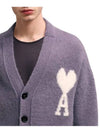 Intarsia Logo Knit Cardigan Lilac - AMI - BALAAN 4