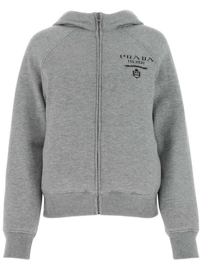 chest logo knit hooded jacket gray - PRADA - BALAAN 2