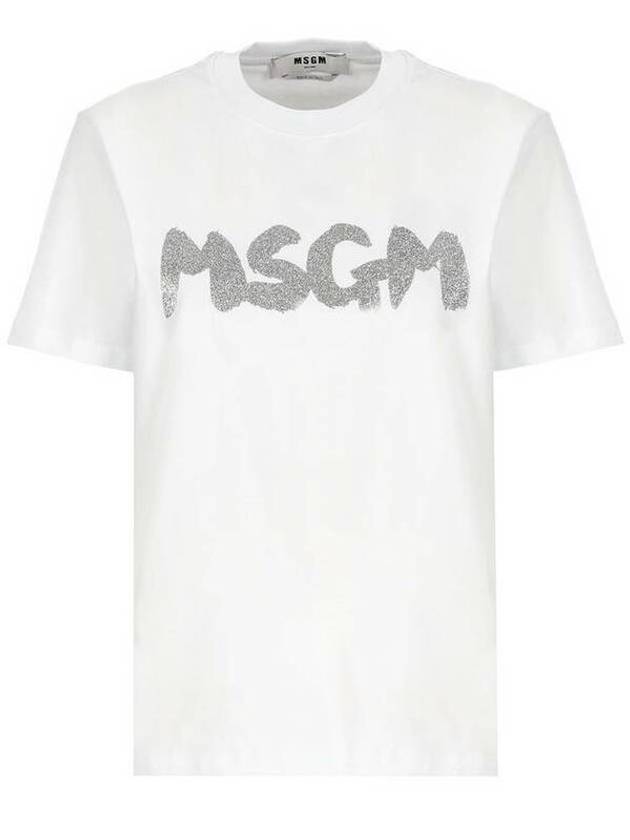 Glitter Brushed Logo Short Sleeve T-Shirt White - MSGM - BALAAN 1