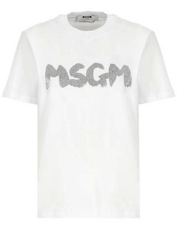 Glitter Brushed Logo Short Sleeve T-Shirt White - MSGM - BALAAN 1