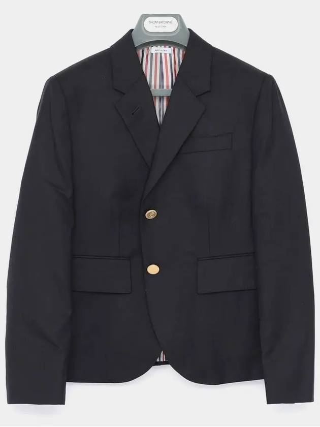 Women's Twill Slim Fit Single Breasted Wool Jacket Navy - THOM BROWNE - BALAAN 3