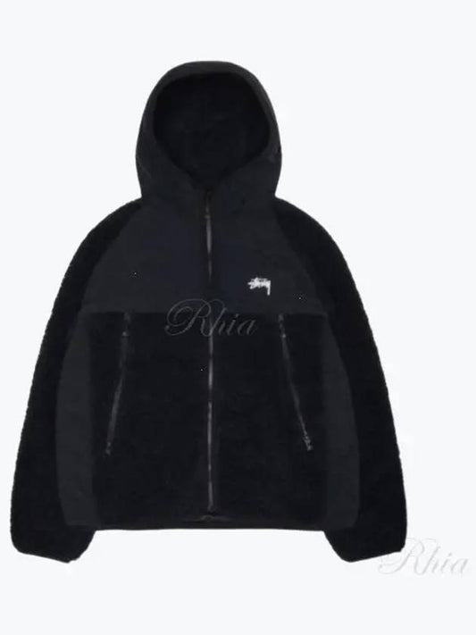 118530 Black Sherpa Panel Hooded Jacket - STUSSY - BALAAN 1