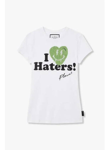 Women Hotfix Smile Heart T Shirt White - PHILIPP PLEIN - BALAAN 1