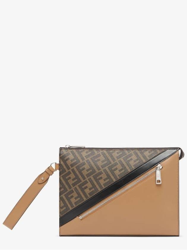 FF Motif Flat Leather Clutch Bag Brown - FENDI - BALAAN 2