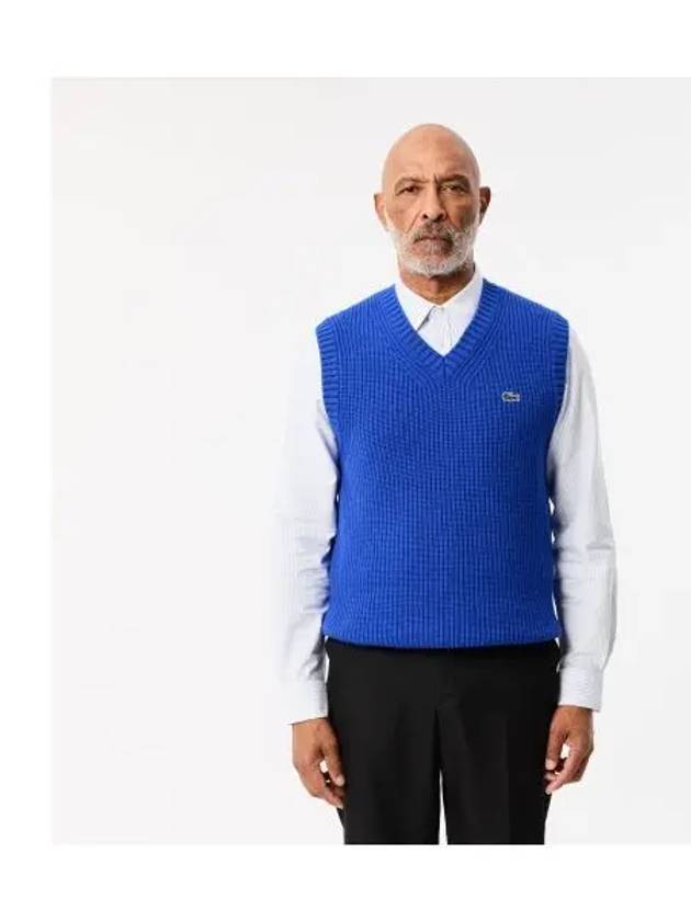 Men s Rib Tissue V Neck Vest Royal Blue - LACOSTE - BALAAN 1