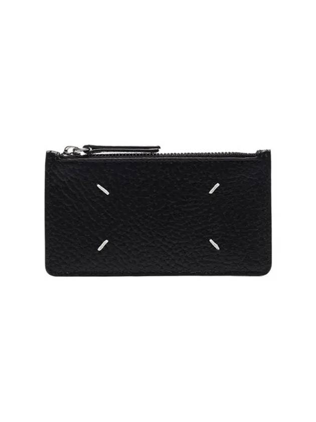 Pebble Leather Stitch Logo Zipper Card Wallet Black - MAISON MARGIELA - BALAAN 2