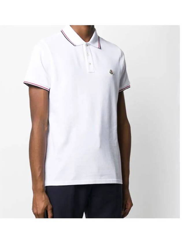 Stripe Trimming Logo Short Sleeve Polo Shirt White - MONCLER - BALAAN 3