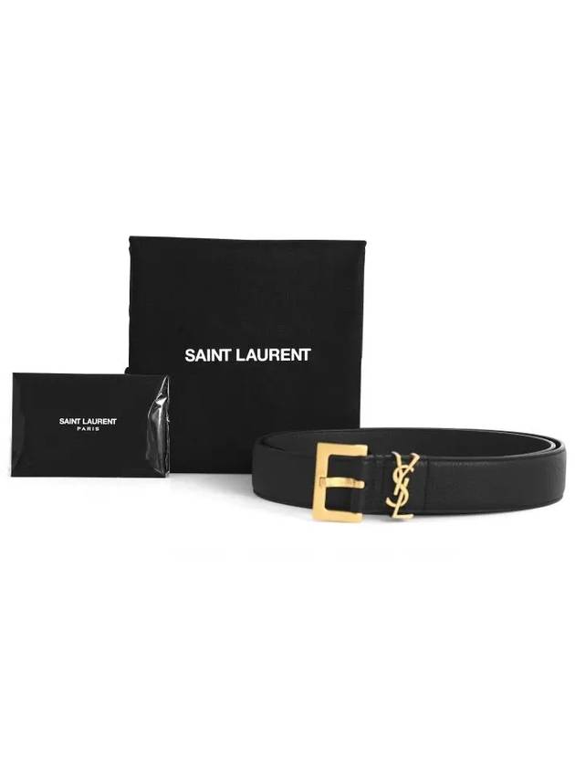 Men's Monogram Grain Leather Belt Gold - SAINT LAURENT - BALAAN 4