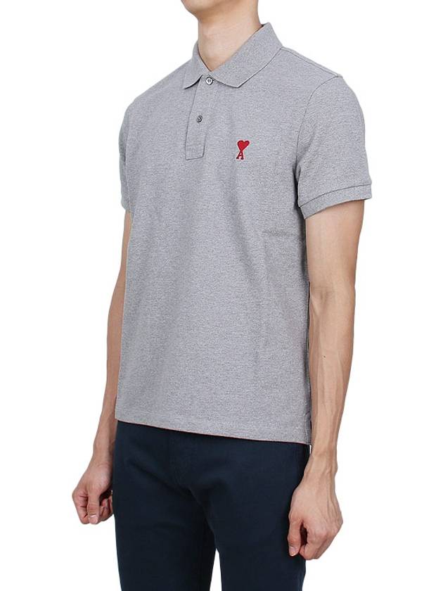 Men's Heart Logo Polo Shirt Heather Grey - AMI - BALAAN 4