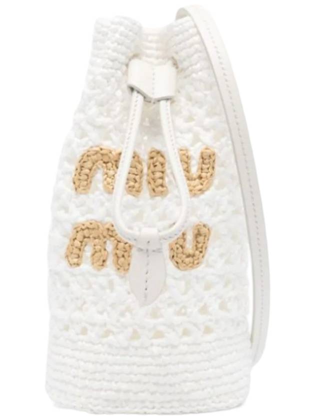 Embroidered Logo Crochet Bucket Bag White - MIU MIU - BALAAN 1