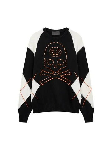 Men's Skull Stitch Crew Neck Sweater Black - PHILIPP PLEIN - BALAAN 1