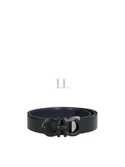 Gancini Buckle Reversible Leather Belt Navy Black - SALVATORE FERRAGAMO - BALAAN 2