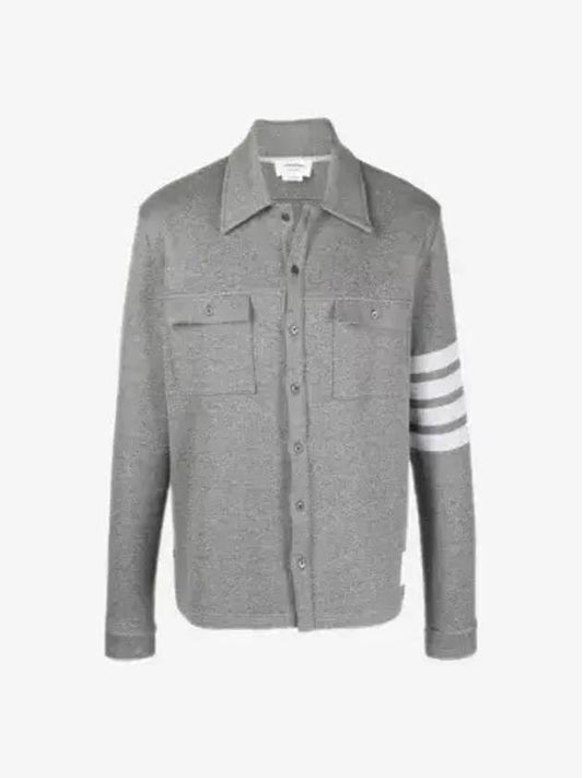 Double Face Cotton Knit 4 Bar Button Shirt Jacket Grey - THOM BROWNE - BALAAN 2