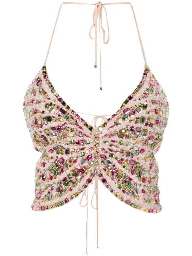 Pink Butterfly Cropped Top With Rhinestones In Viscose Woman - BLUMARINE - BALAAN 1