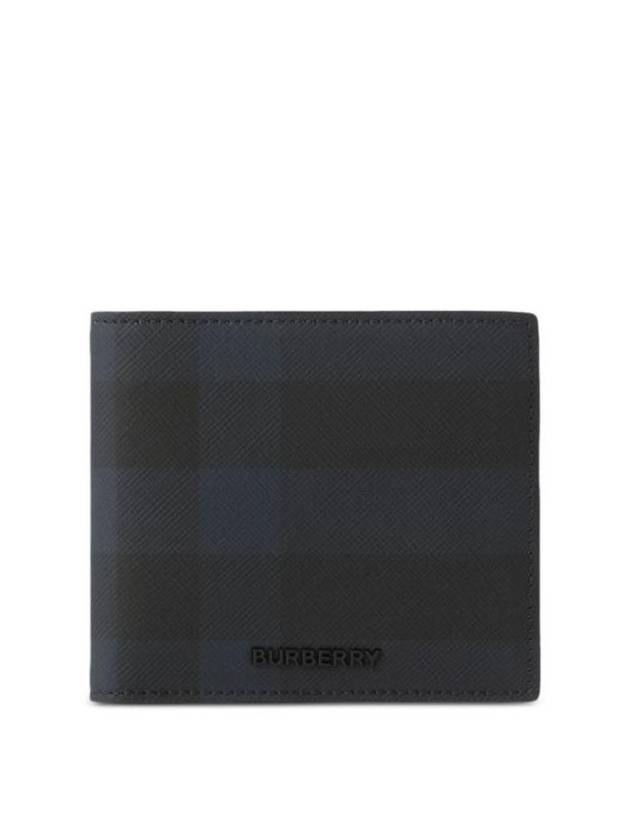 Check Half Leather Half Wallet Navy - BURBERRY - BALAAN 1