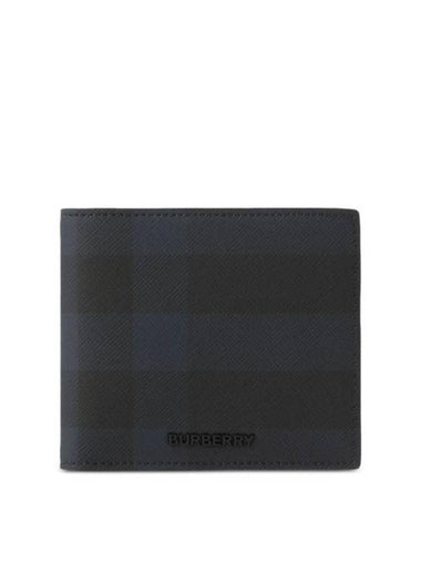 Check Half Leather Half Wallet Navy - BURBERRY - BALAAN 1