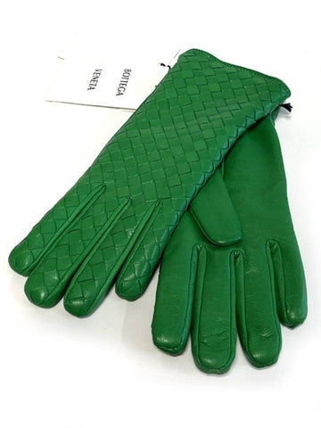 Intrecciato Women s Leather Gloves 690339 VZQ01 4809 Green - BOTTEGA VENETA - BALAAN 1