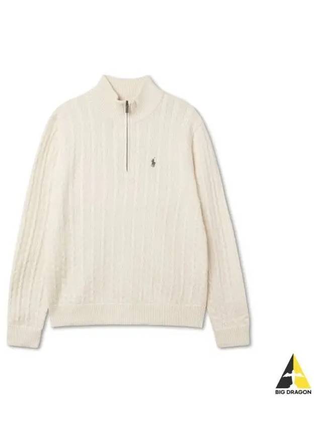 Cable Knit Wool Cotton Zipper Sweater Natural - POLO RALPH LAUREN - BALAAN 1