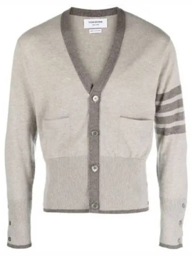 Men's Diagonal Armband Cashmere V-Neck Cardigan Beige - THOM BROWNE - BALAAN 2