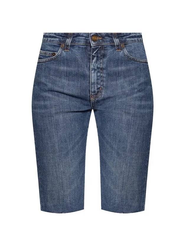 Women's Knee Length Denim Cotton Shorts Blue - SAINT LAURENT - BALAAN 1