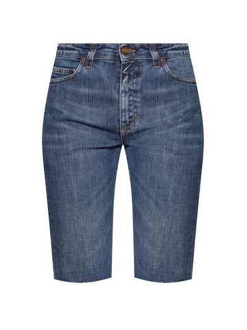 Women's Knee Length Denim Cotton Shorts Blue - SAINT LAURENT - BALAAN 1