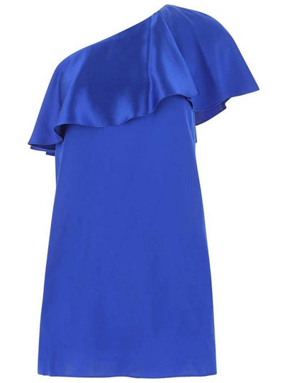 Ruffled One Shoulder Midi Dress Blue - SAINT LAURENT - BALAAN 2