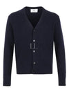 Heart Logo V Neck Cashmere Cardigan Navy - AMI - BALAAN 2