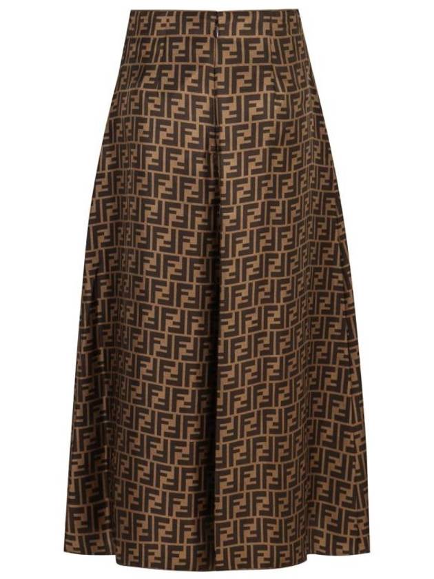 FF Motif Silk Twill A-line Skirt Brown - FENDI - BALAAN 3