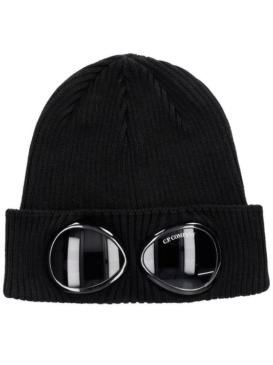 Goggle Detail Ribbed Beanie Black - CP COMPANY - BALAAN 2