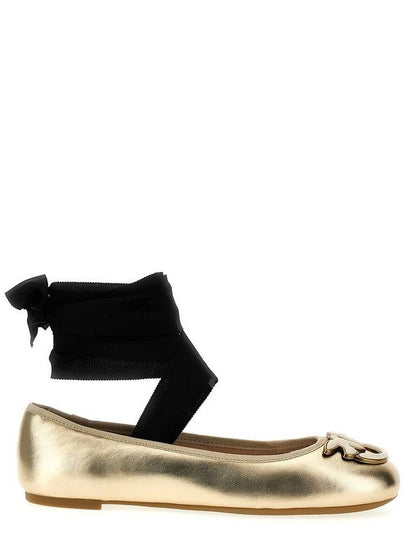 Removable Ribbons Laminated Leather Ballerinas Gold - PINKO - BALAAN 2