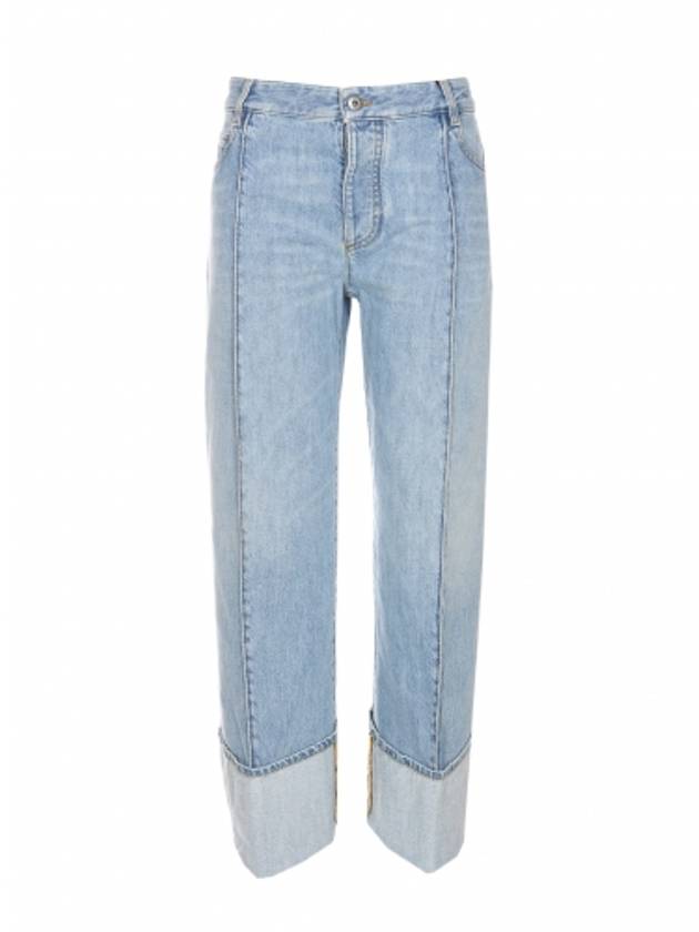 Turn-Up Hem Curved Light Bleached Straight Jeans Blue - BOTTEGA VENETA - BALAAN.