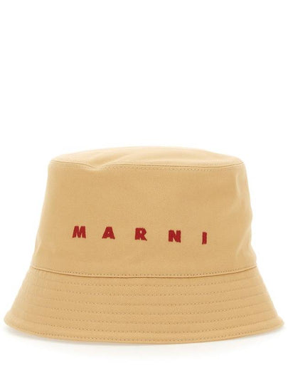 Embroidered Logo Cotton Bucket Hat Beige - MARNI - BALAAN 2